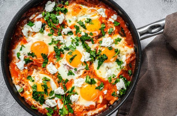 Shakshuka Recipe with Spicy Tomato Sauce and Poached Eggs