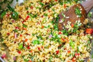 tabouleh salad in mixing bowl